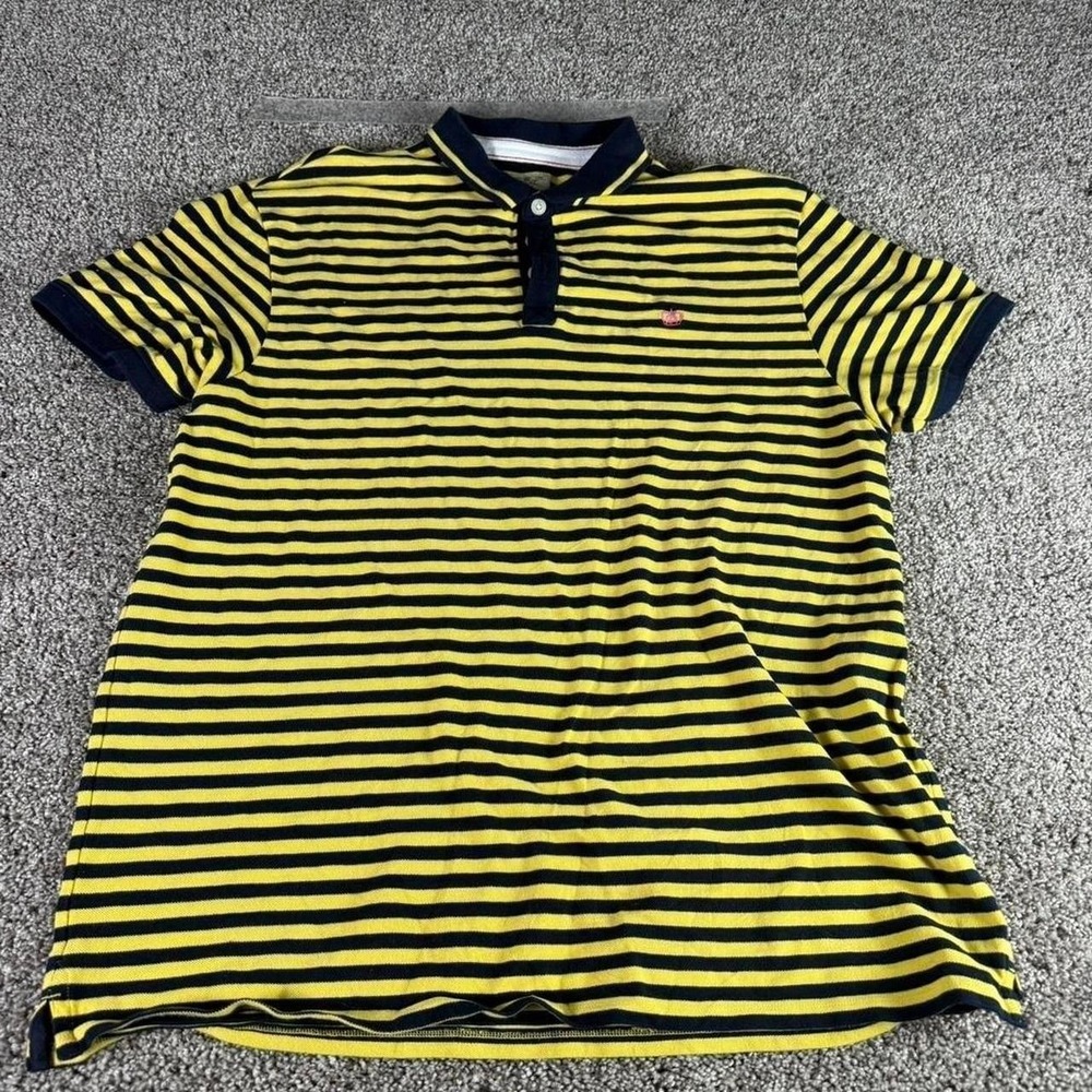 Next Polo Mens XL Yellow Navy Blue Striped Short Sleeve Crown Logo Pique Shirt